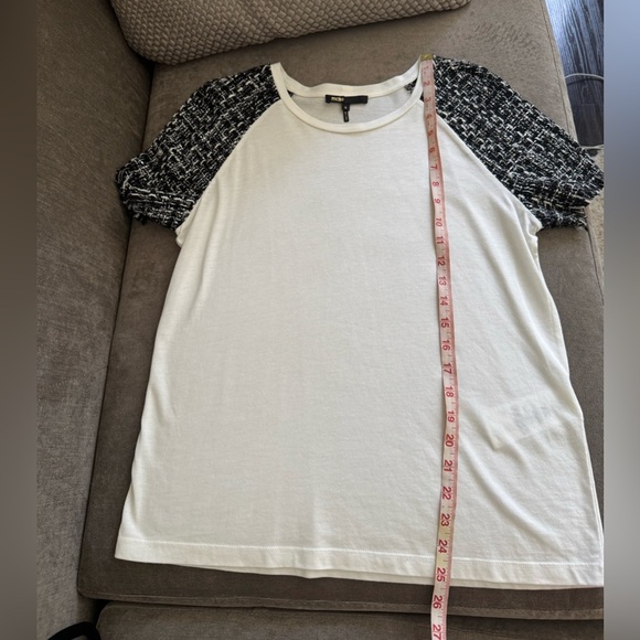 Maje Tiacou Tweed Sleeve Tee White and Black Top Size 3 Large - Picture 11 of 11
